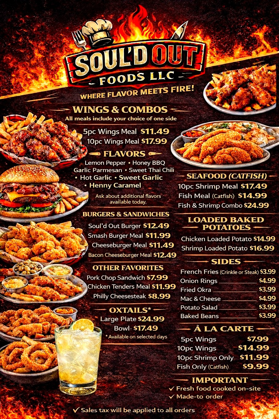 Soul'd Out Foods Main Menu